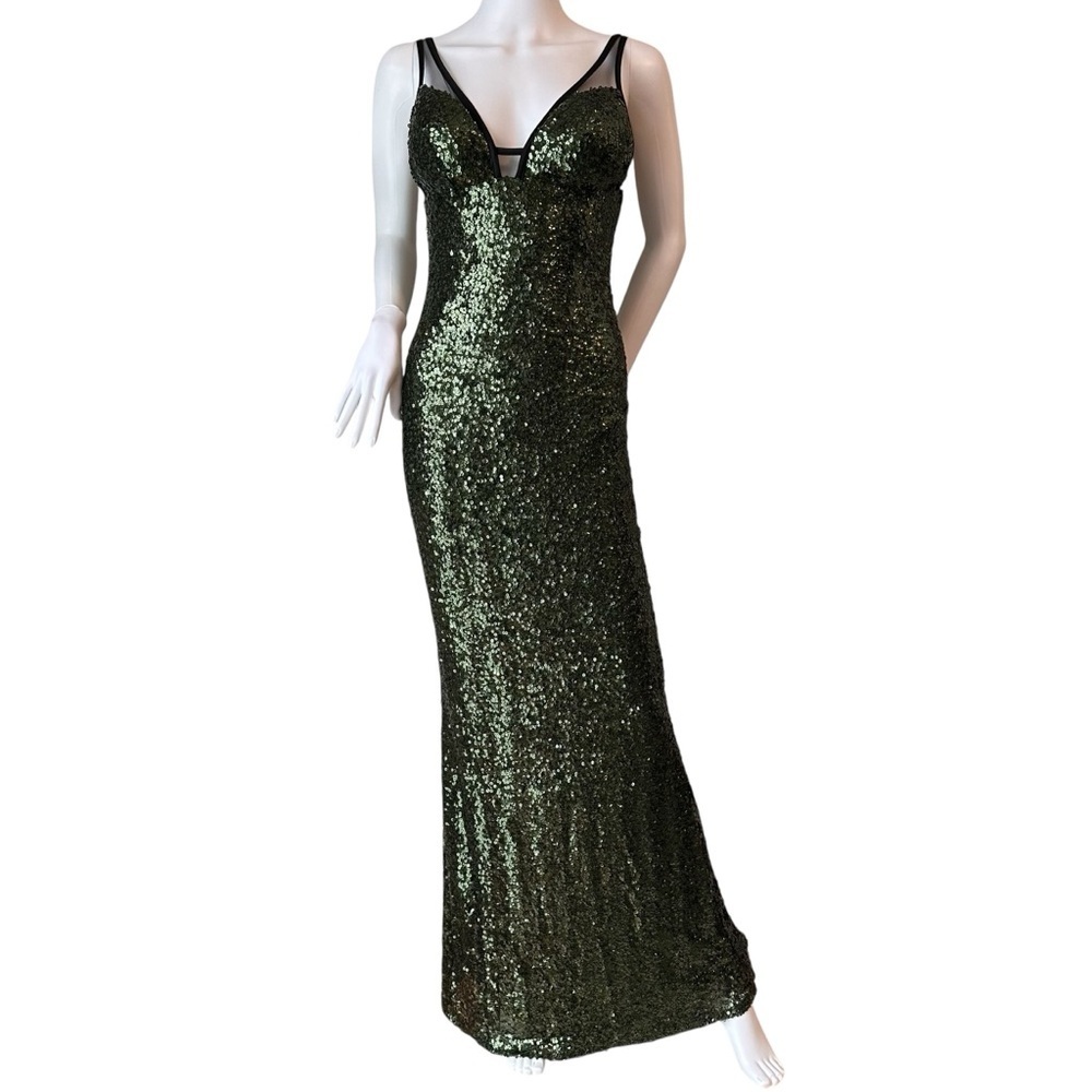 Emerald Green Long Sequin Gown Dress by Faviana Size 4